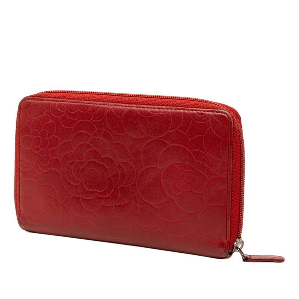 CHANEL Red Leather Logo Wallet - Picture 2 of 8